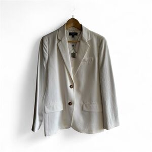 NEW Talbots Grace Fit White Blazer Jacket Size 14 Petite Two Button Lined READ